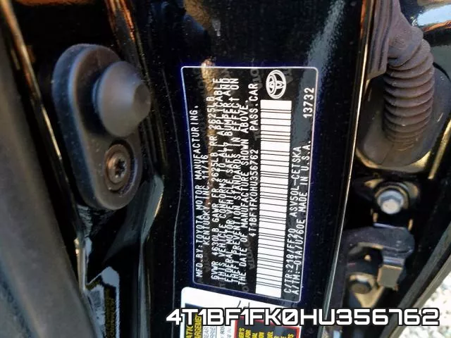 4T1BF1FK0HU356762 фото 2