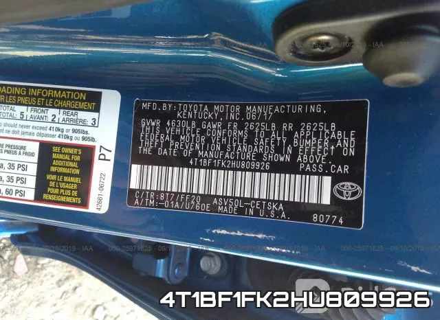 4T1BF1FK2HU809926 фото 9