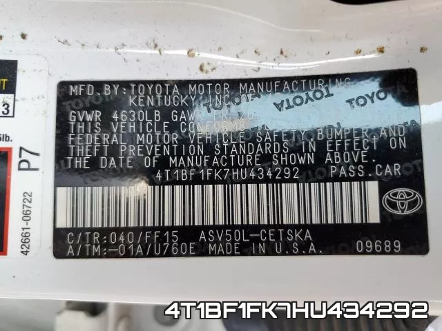 4T1BF1FK7HU434292 фото 2