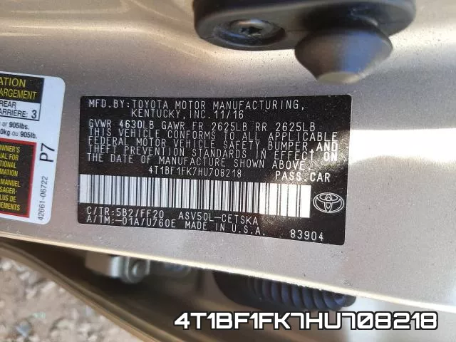 4T1BF1FK7HU708218 фото 2