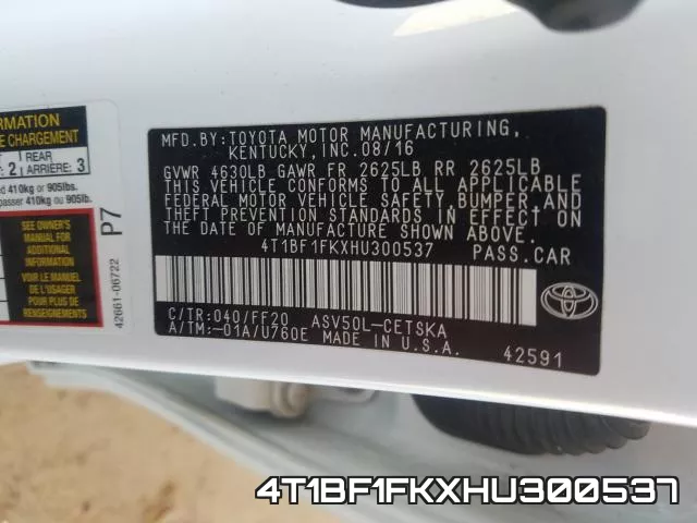 4T1BF1FKXHU300537 фото 2