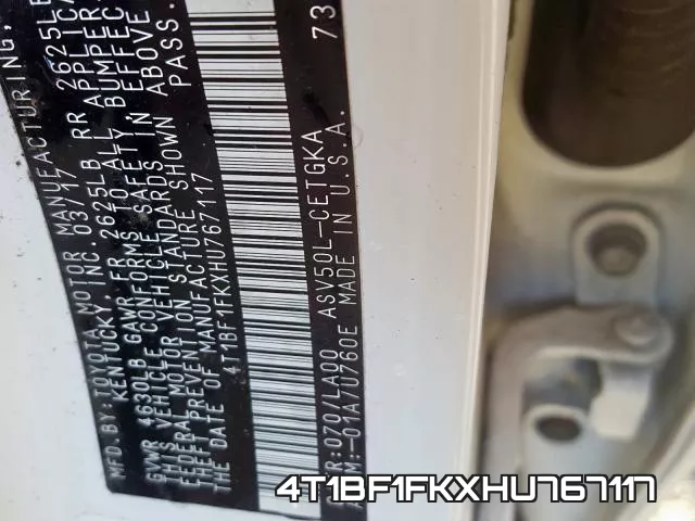 4T1BF1FKXHU767117 фото 2