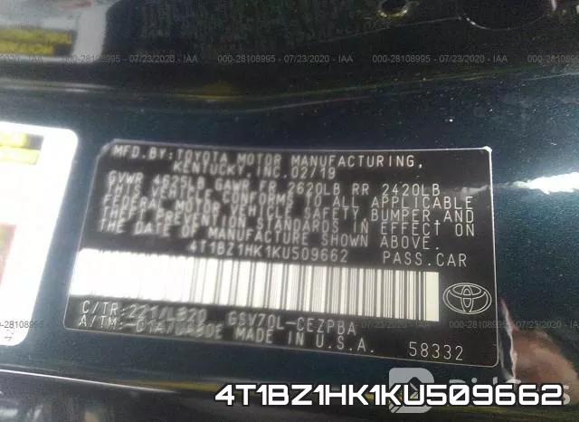 4T1BZ1HK1KU509662 фото 10