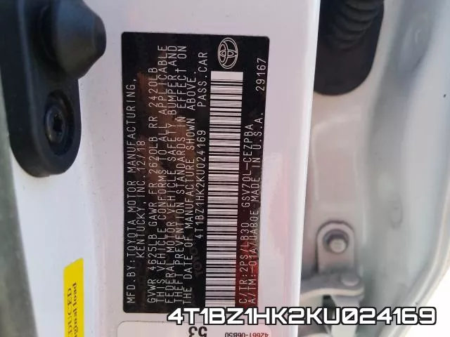 4T1BZ1HK2KU024169 фото 2