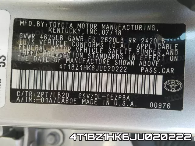 4T1BZ1HK6JU020222 фото 2