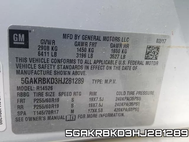 5GAKRBKD3HJ281289 фото 2