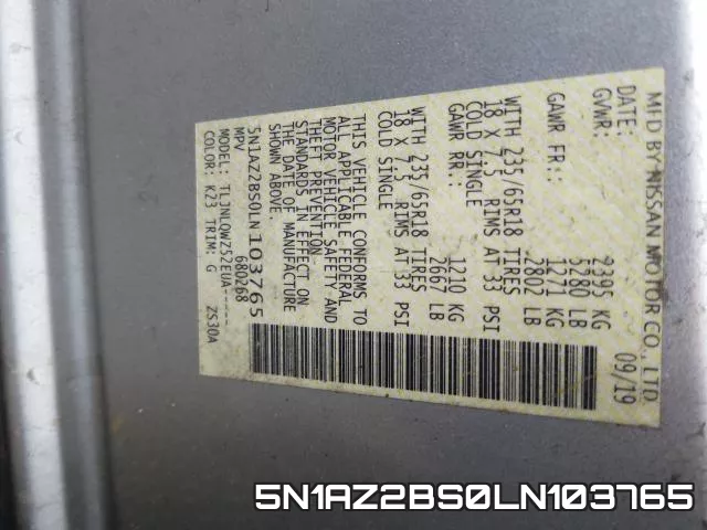 5N1AZ2BS0LN103765 фото 2