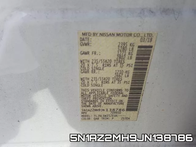 5N1AZ2MH9JN138786 фото 2