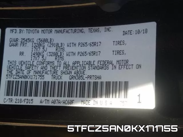 5TFCZ5AN0KX171755 фото 2