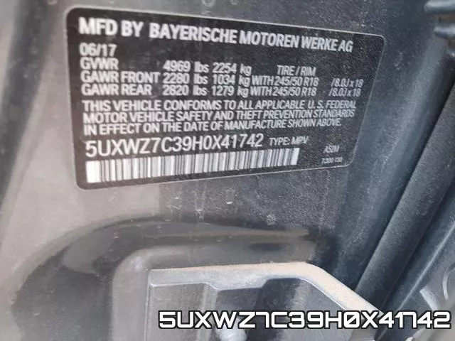 5UXWZ7C39H0X41742 фото 2