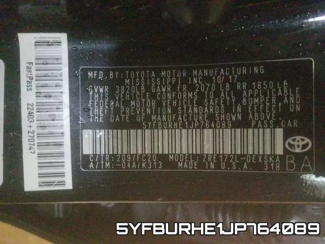 5YFBURHE1JP764089 фото 2