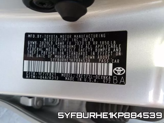 5YFBURHE1KP884539 фото 2