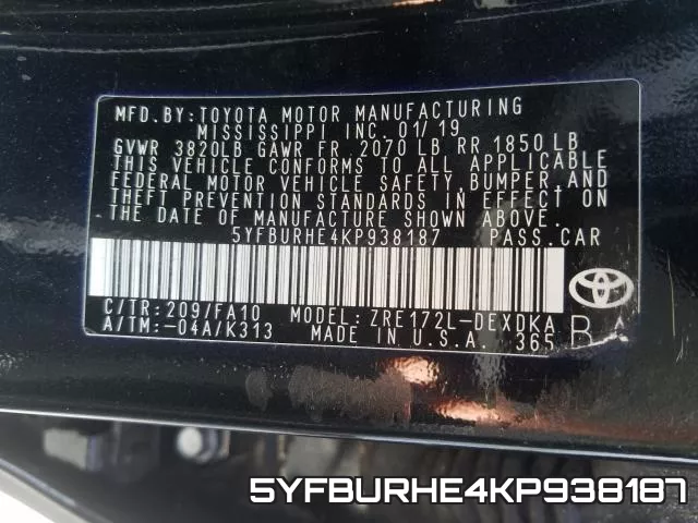 5YFBURHE4KP938187 фото 2
