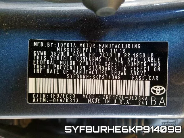 5YFBURHE6KP914098 фото 2