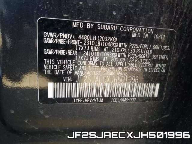 JF2SJAECXJH501996 фото 2