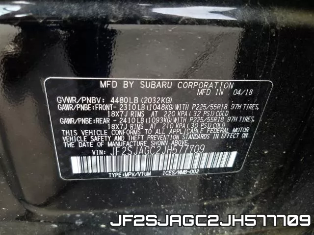 JF2SJAGC2JH577709 фото 2