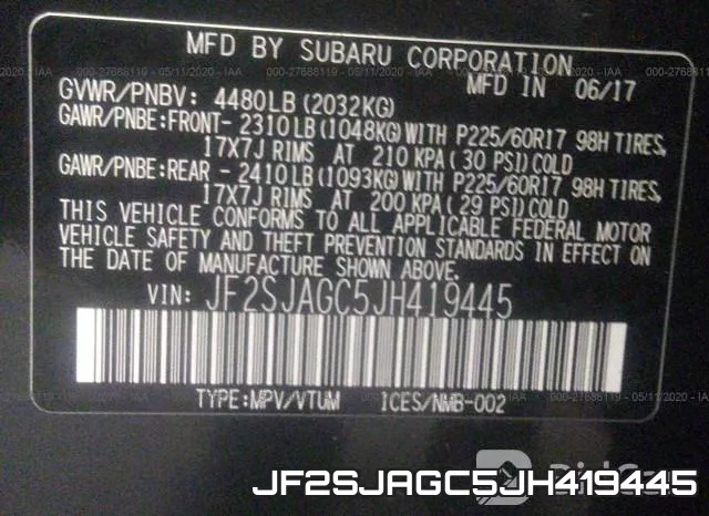 JF2SJAGC5JH419445 фото 10