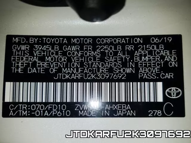 JTDKARFU2K3097692 фото 2