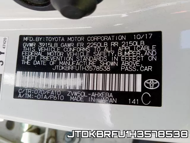 JTDKBRFU1H3578538 фото 2