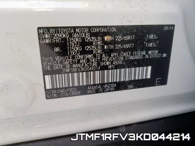 JTMF1RFV3KD044214 фото 2