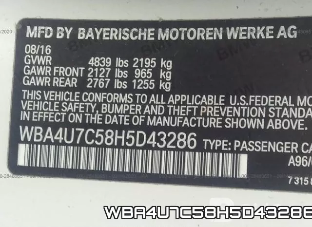 WBA4U7C58H5D43286 фото 10