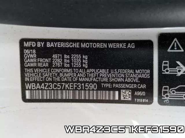WBA4Z3C57KEF31590 фото 2