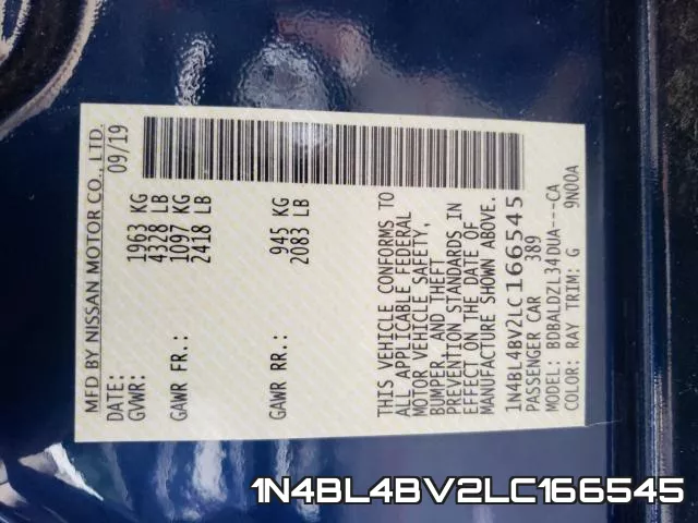 1N4BL4BV2LC166545 фото 2