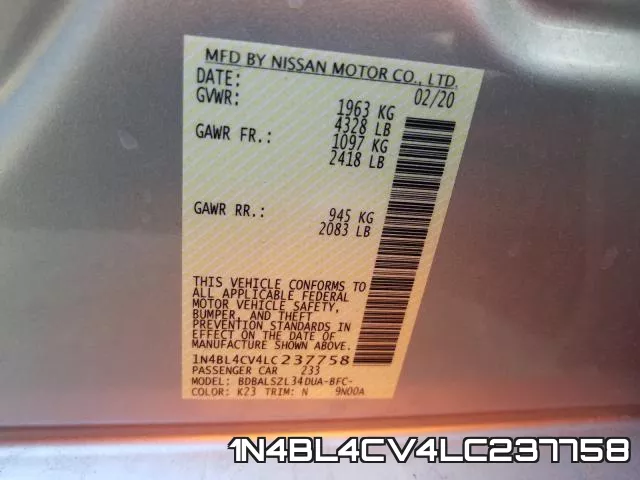 1N4BL4CV4LC237758 фото 2
