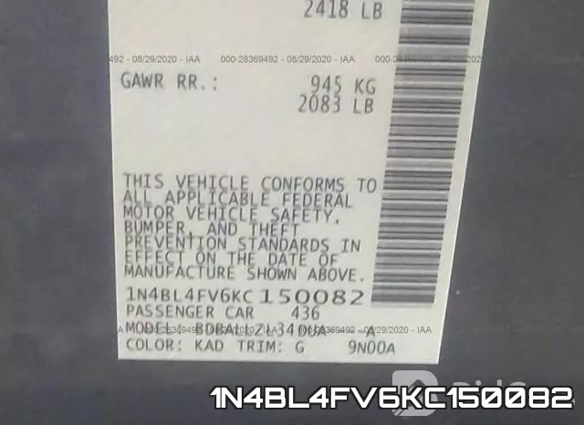 1N4BL4FV6KC150082 фото 10