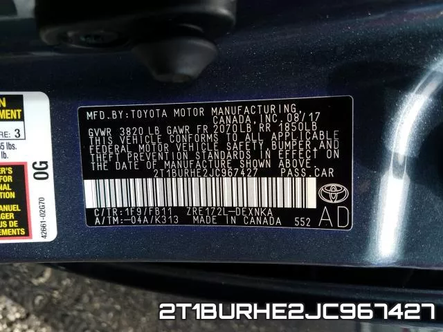 2T1BURHE2JC967427 фото 2