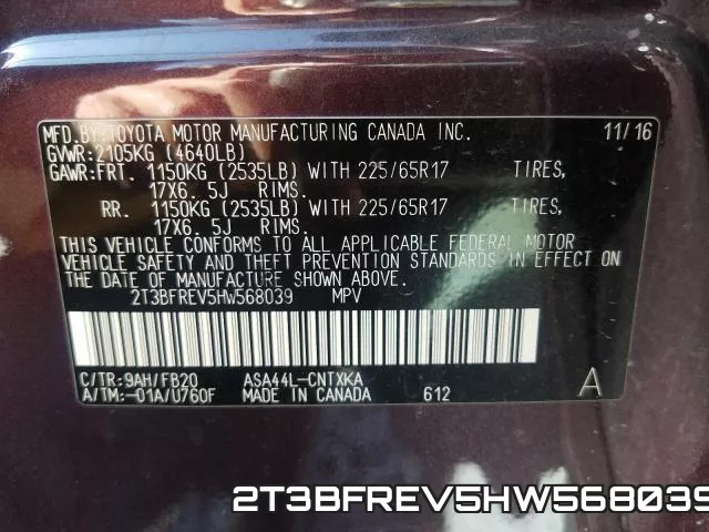 2T3BFREV5HW568039 фото 2