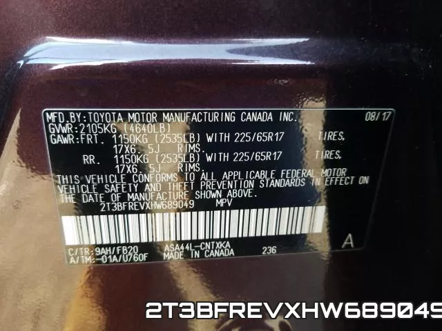 2T3BFREVXHW689049 фото 2