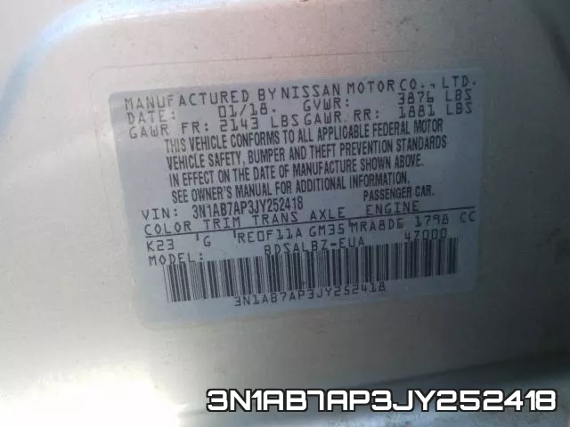 3N1AB7AP3JY252418 фото 2