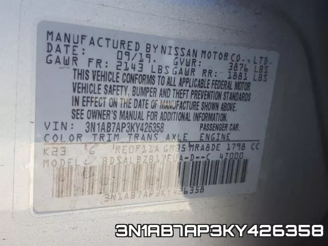 3N1AB7AP3KY426358 фото 2