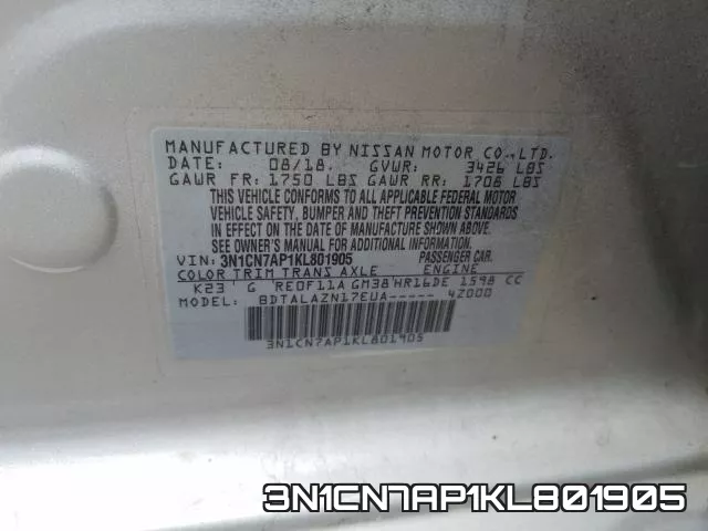 3N1CN7AP1KL801905 фото 2