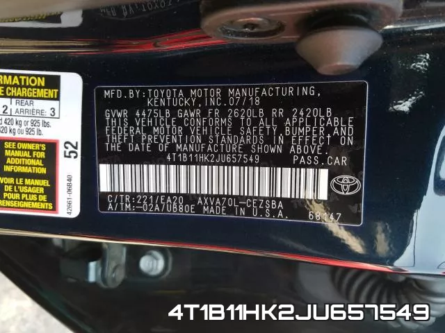 4T1B11HK2JU657549 фото 2