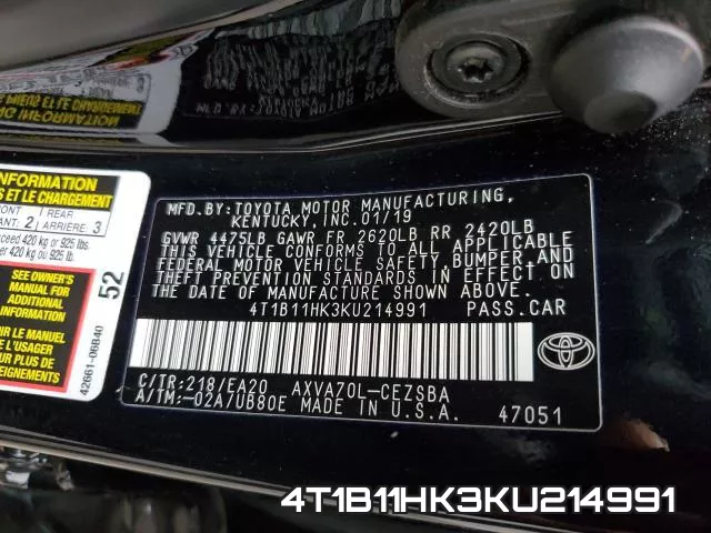 4T1B11HK3KU214991 фото 2