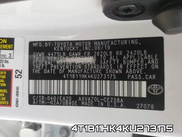 4T1B11HK4KU273175 фото 2