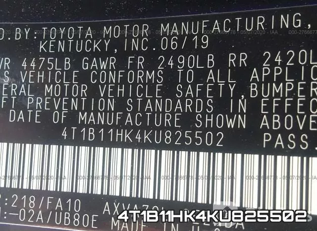 4T1B11HK4KU825502 фото 10