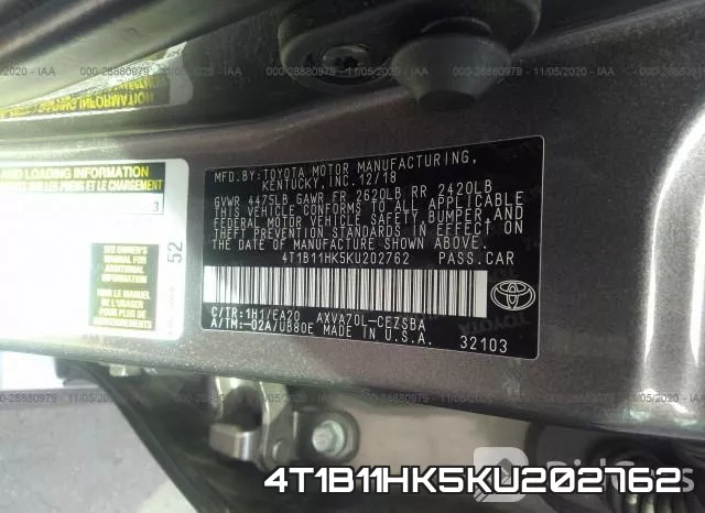 4T1B11HK5KU202762 фото 8