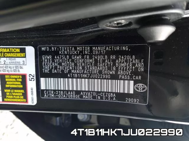4T1B11HK7JU022990 фото 2