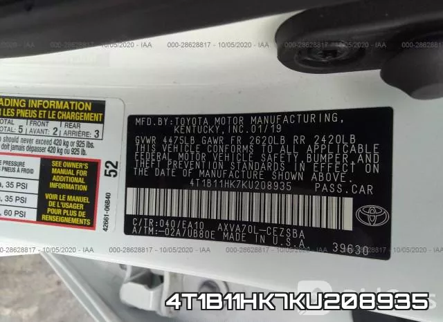 4T1B11HK7KU208935 фото 10
