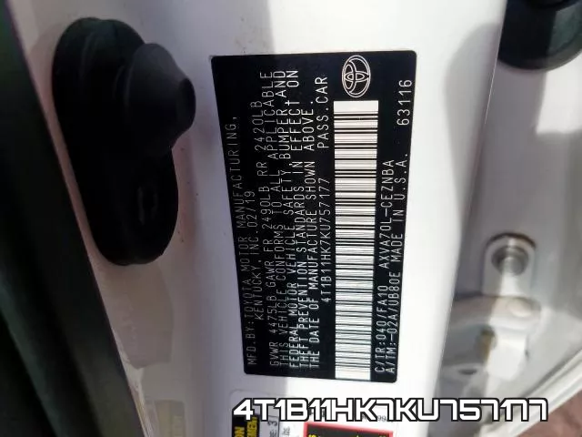 4T1B11HK7KU757177 фото 2