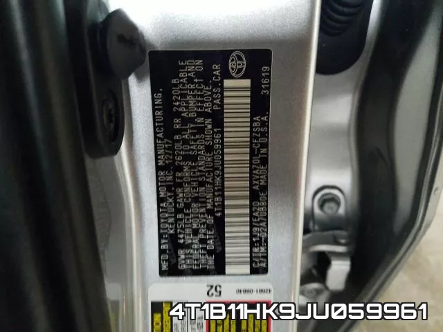 4T1B11HK9JU059961 фото 2