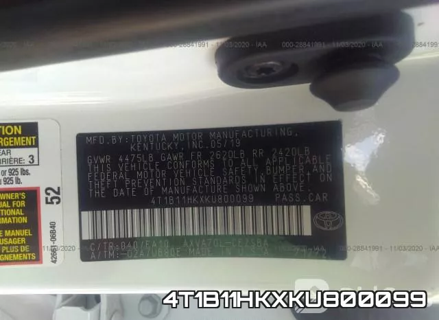 4T1B11HKXKU800099 фото 10