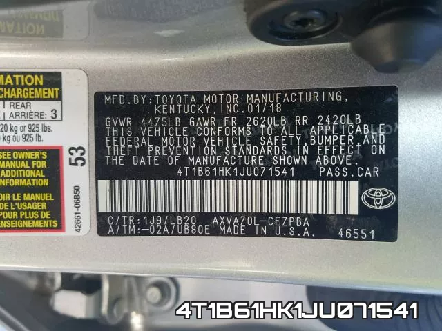 4T1B61HK1JU071541 фото 2