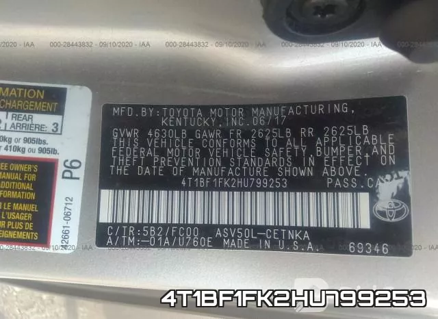 4T1BF1FK2HU799253 фото 10