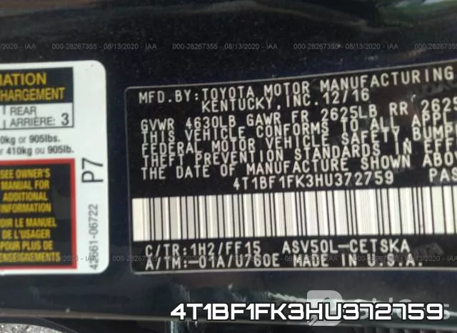 4T1BF1FK3HU372759 фото 10