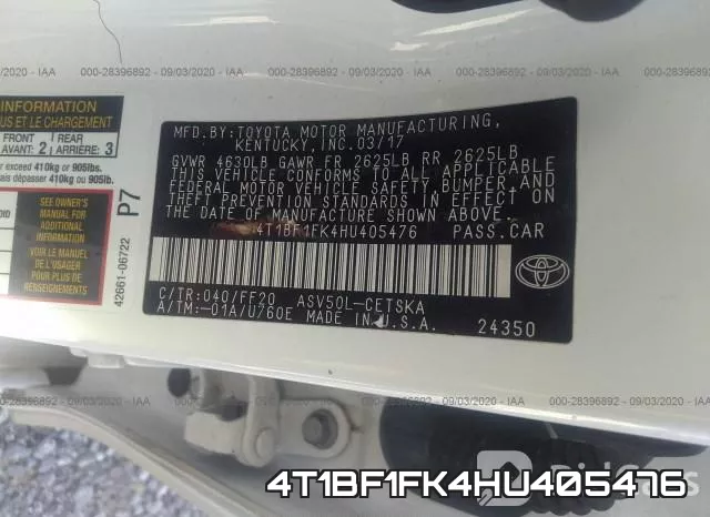 4T1BF1FK4HU405476 фото 10