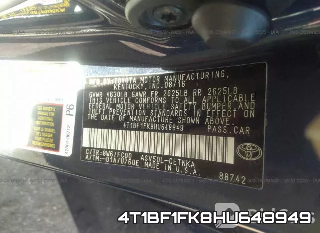 4T1BF1FK8HU648949 фото 10